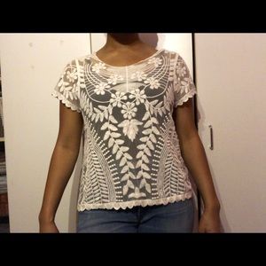 Lace top see-through short sleeve top
